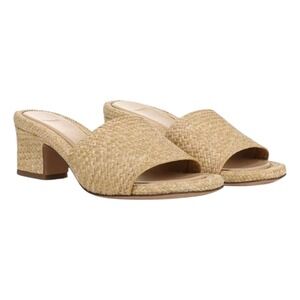 Vince Ariana Raffia Heeled Sandals Block‎ Heel Slip On Mules Size 7.5 NWOT